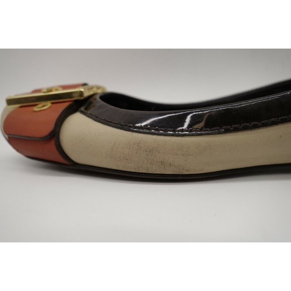Tory Burch Logo Beige Orange Leather Buckle Toe Slip On Flats Shoes Women's 6 M - Picture 11 of 11